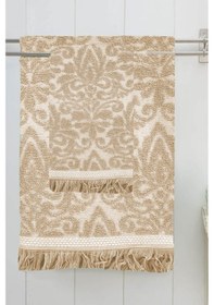 Resim Mira Home Saçaklı Lüks Banyo Havlu Takımı %100 Pamuk Lalezar Bej 