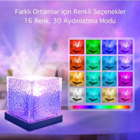 Resim Hymark Kristal Kuzey Işıkları Okyanus Dalgası 16 Renk Projektör Dahili Pil Gece Lambası Kumandalı Dokunmatik Çok Renkli 
