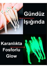 Resim Ea genset Silikon Balıklı Çapari 5 Cm 2 Adet Silikon At Çek Takımı Şeffaf Yeşil Fosforlu Glow Beden Ve Fosforlu Glow Boncuklu 