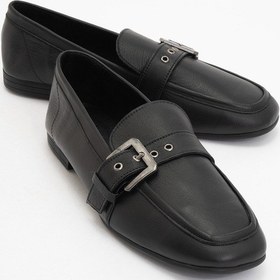 Resim Clarıon Siyah Cilt Hakiki Deri Kemerli Küt Burun Kadın Loafer Ayakkabı SİYAH CİLT 