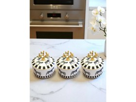 Resim Özbience Zebra Desenli 3'lü Kahvaltılık Saklama Kabı Seti, Baharat ve Şekerlik 