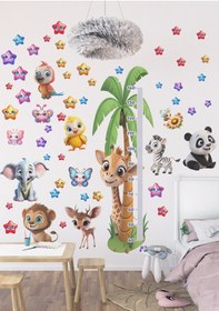 Resim Sevimli Hayvanlar Temalı Boy Ölçer Duvar Sticker Mat, Sökülebilir, Çocuk Odası Dekoru 01 