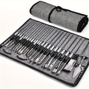 Resim Giorgione 24 parça sanatçı fırça seti ve palet bıçağı, premium naylon kıllar, ahşap saplar, akrilik, yağlı boya, suluboya, guaj için, tuval sarma saklama poşeti içerir 