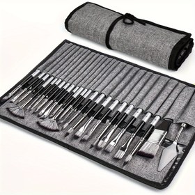 Resim Giorgione 24 parça sanatçı fırça seti ve palet bıçağı, premium naylon kıllar, ahşap saplar, akrilik, yağlı boya, suluboya, guaj için, tuval sarma saklama poşeti içerir 
