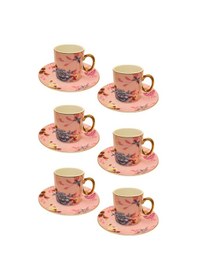 Resim 6 Kişilik Porselen Yaldızlı Kahve Fincanı Bahar Pembe Çiçekli Diğer 