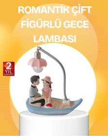 Resim Romantik Çift Figürlü Gece Lambası Sandal Model Sevgiliye Özel He Renkli 