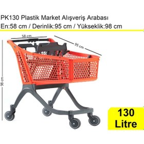 Resim Pk130 Plastik Market Alışveriş Arabası 130 Litre Turuncu / En:58 Boy:95 Yükseklik:98 Cm 