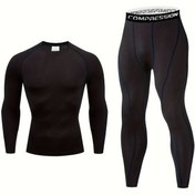 Resim 2'li Erkek Atletik Kompresyon Takımı - Hızlı Kuruyan, Yüksek Esneklikli Uzun Kollu Üst & Tayt Mor Renkte, Spor Salonu & Dış Mekan Aktiviteleri için Nefes Alabilen Polyester Karışımı, İlkbahar/Sonbahar Temel 