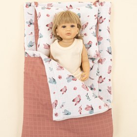 Resim Uyku Tulumu - Baş Şekillendirici Yastık - Gül Kurusu Muslin - Kelebekler 