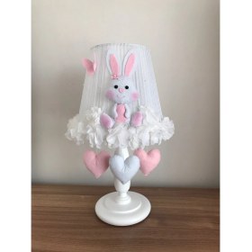 Resim Bebek Çocuk Odası Avize Abajur Tavşan Açık Pembe Beyaz Kalpli 