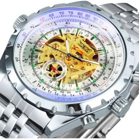 Resim Hanyang Metal Beyaz Jaragar Askeri Otomatik Izle Erkekler Için Steampunk Spor Mekanik Saatler Lüks Marka Paslanmaz Çelik Aydınlık El (Yurt Dışından) 