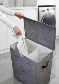 Resim Keçe Katlanabilir Çamaşır Sepeti Çift Hazneli 53x33x60 CM 