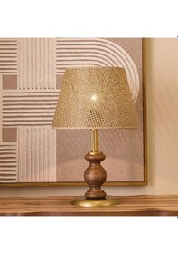 Resim Lighting Fiona Ahşap Abajur - Ceviz Ayak / Kahverengi Başlık - 40 Cm Çok Renkli 