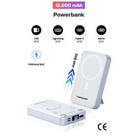 Resim SPRANGE SR-P28M 12000mAh Magsafe Powerbank 15W Kablosuz Şarj, 20W PD Hızlı Şarj, LCD Ekranlı, Standlı 