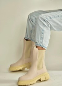 Resim Fox Shoes V652649009 Bej Lastik Detaylı Kalın Tabanlı Kadın Bot Bej-suni Deri 