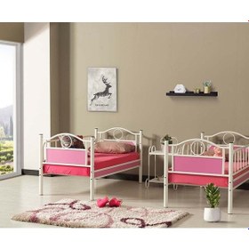 Resim Argimo Argimo Zümrüt Bebek Çocuk Odası Ahşap Başlıklı Metal Ranza ve Karyola 70 x 130 CM Yatak Ölçülü 