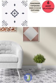 Resim Technojet Kendinden Yapışkanlı Karo PVC Mutfak Banyo Tezgah Kaplama Sticker 6Adet 20cm×20cm 
