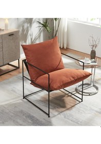 Resim Sller Modern Tasarım Portatif Berjer, Metal İskeletli Şık , Zarif Tasarım Tekli Koltuk Dolgulu Minder Turuncu 