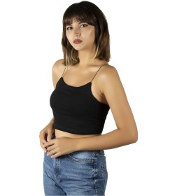 Resim Veaven Kadın Siyah Ip Askılı Crop Top Büstiyer Bluz Atlet Siyah 