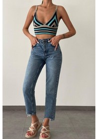 Resim Lacarino 7609 Mom Fıt Kadın Jean Pantolon Blue 