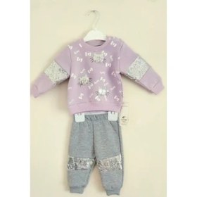 Resim Çıtır Kids Kız Bebek Kedi Nakışlı Pul Payetli Alt Üst Takım Eşofman 