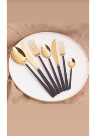 Resim Siyah Gold 36 Parça 6 Kişilik Çatal Kaşık Bıçak Seti Gold 