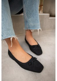 Resim Linda Siyah Süet Kadın Fiyonk Detaylı Babet Siyah 