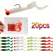 Resim 20 Adet Premium Balıkçılık Jig Kafası Seti - 2.4g Jigging Kafaları Kancası 5cm Yumuşak Solucan Yem Larvası - Yüksek Kaliteli Silikon Balık Yapay Yem Takımı - Daha Fazla Balık Yakalamak İçin Mükemmel 