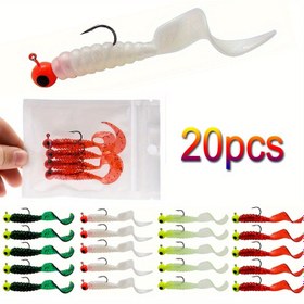 Resim 20 Adet Premium Balıkçılık Jig Kafası Seti - 2.4g Jigging Kafaları Kancası 5cm Yumuşak Solucan Yem Larvası - Yüksek Kaliteli Silikon Balık Yapay Yem Takımı - Daha Fazla Balık Yakalamak İçin Mükemmel 