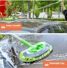 Resim Hannah Mikrofiber Araba Yıkama Fırçası Mop Paspas Temizleme Uzun Saplı Detaylı Çiziksiz 
