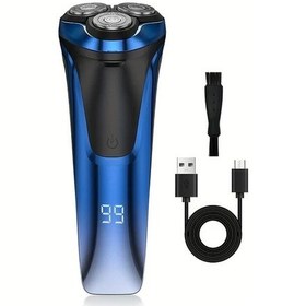 Resim Xuweiwei Gertzy Erkek Siyah Mavi Elektrikli Tiras Makinesi 3 Doner Baslik Usb Sarj Ipx6 Yikanabilir Led Ekran Babalar Gunu Hediyesi 