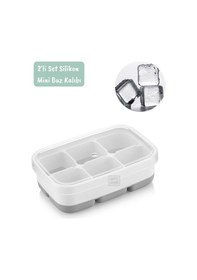 Resim 2li Set Mini Buz Kalıbı Silikon Buzluk 6 Bölmeli Kare Desenli Buz Küpü Yeşil-gri Bpa Free Yeşil 
