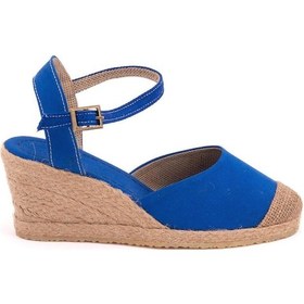 Resim Star Tombis Gerçek Elişi Topuğu Açık Bilekten Bantlı Dolgu Topuk Keten Hasır Espadril Handmade Saks Saks Mavi 