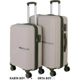 Resim Mçs Bavul Orta Ve Kabin 2li Set Kırılmaz Silikon Valiz V374 Kemik/haki Kemik 
