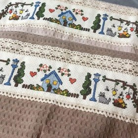 Resim Pınar 6788 5216 El Yapımı 2'li Kanaviçe İşlemeli Dantelli Mutfak Kurulama Bezi 