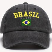 Resim 1 adet "Brasil" Baskılı Beyzbol Şapkası - Retro Yıkanmış Aşınmış Güneş Şapkası Sarı ve Yeşil Tasarım, Hafif Polyester, Makine Yıkamalı, Outdoor Moda için İdeal, Erkek ve Kadın, Outdoor Moda Şapkası | Retro Yıkanmış Şapka | Hafif Başlık 