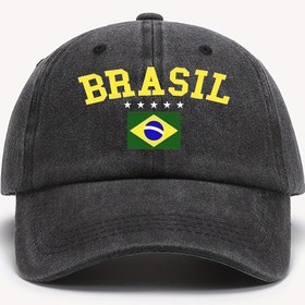 Resim 1 adet "Brasil" Baskılı Beyzbol Şapkası - Retro Yıkanmış Aşınmış Güneş Şapkası Sarı ve Yeşil Tasarım, Hafif Polyester, Makine Yıkamalı, Outdoor Moda için İdeal, Erkek ve Kadın, Outdoor Moda Şapkası | Retro Yıkanmış Şapka | Hafif Başlık 