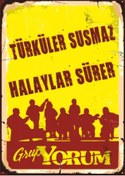 Resim Grup Yorum Retro Ahşap Tablo - Türküler Susmaz, Halaylar Sürer Sloganlı Direniş Afişi 