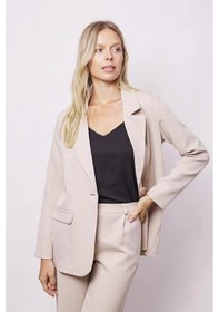 Resim Kadın Yakalı Cep Kapaklı Uzun Kol Hafif Likralı Kumaş Oversize Blazer Ceket Pantolonu Jument 40075 -taş Taş 
