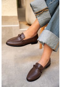 Resim Onapy Acı Kahve Deri Düz Taban Düğüm Detaylı Ayakkabı Acı Kahverengi 