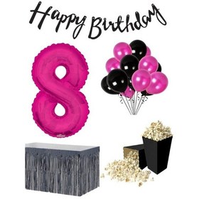 Resim 8 Yaş Pembe Balon Rakam Folyo Banner Mısır Kutusu Masa Eteği Do 