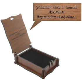 Resim Özel Mesaj Yazılı Kahverengi Ahşap Hediye Kolye-Küpe Kutusu M-3 