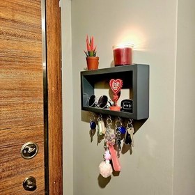 Resim Kapı Giriş Anahtarlık Askısı Ahşap Dekoratif Gri Antrasit Lake Boyalı Anahtar Askılığı 