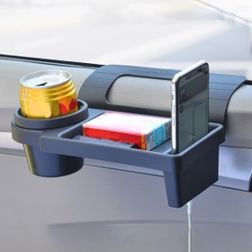 Resim Dayanıklı Siyah Plastik Çok Fonksiyonlu Araba Düzenleyici, Bardak Tutucu, Telefon Yuvası ve Depolama Bölümleri ile - İçecekler, Yiyecekler, Akıllı Telefonlar ve Temel Gereksinimler için Alan Tasarrufu Tasarımı, Çoğu Araçta Uyar, Araba Depolama 