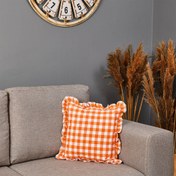 Resim Maxx Deco Ekoseli Fırfırlı Kırlent Kılıfı - Turuncu - 43x43 cm 