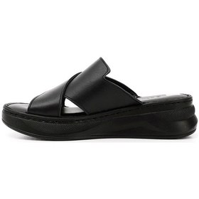 Resim Gönderi(R) Gönderi R Siyah Çapraz Bantlı Dolgu Topuk Hakiki Deri Comfort Terlik Siyah 