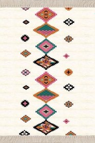 Resim Pelangi Kilim Desenli Etnik Dijital Baskı Yıkanabilir Kaymaz Taban Modern Salon Halı ve Yolluk, Bej 160 x 230, 15016023005 