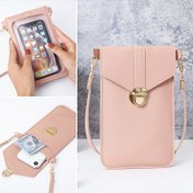 Resim Şık Pembe Çapraz Telefon Kılıfı Altın Tonlu Toka ve Zincir Askılı - Kompakt İnce Tasarım, Güvenli Kart Tutucu, Günlük Kullanım İçin Mükemmel, Günlük Taşıma Çantası | Şık Çapraz | Dayanıklı Fermuar Kapatma, for iPhone için Telefon Kılıfı 