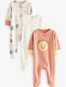 Resim Next Baby %100 Pamuk 3 Parça Smile Desen Unisex Patikli Bebek Tulum 