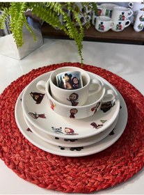 Resim 6 Parça Maşa ve Koca Ayı Model Çocuk Yemek Takımı Beslenme Seti Çok Renkli 
